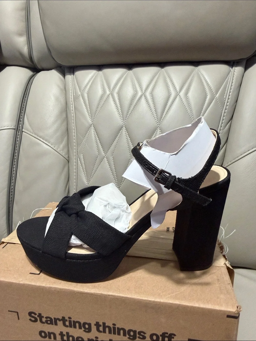 Marc Fisher Black Knotted Platform Block-Heel Sandals
